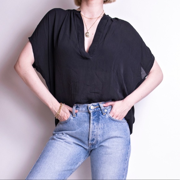 ❌SOLD❌Vince black silk boxy draped minimal blouse - Picture 2 of 6
